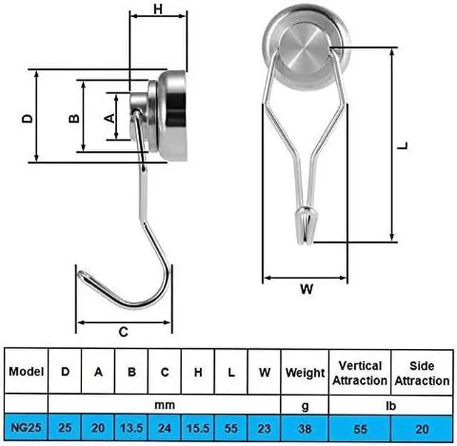 Alt view image 7 of 8 - 60LBS Swivel Swing Magnetic Hooks, Neodymium Magnet Hooks - Great for Your Refrigerator and Other Magnetic Surfaces 67.5mm(2.66in) in Length - Pack of 8