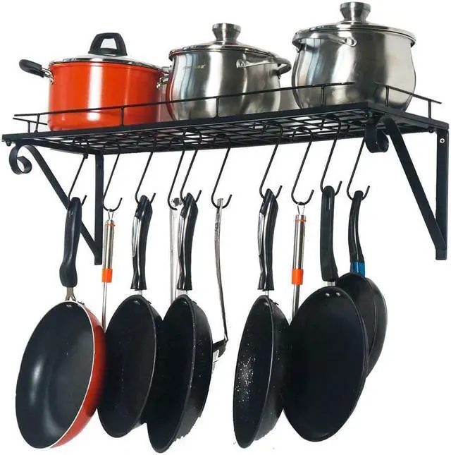 Alt view image 6 of 6 - 30" Wall Mount Pot Rack Pan Stockpot Kitchen Pantry Cookware Organizer Hanging