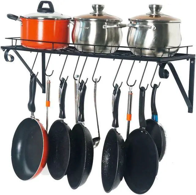 Alt view image 5 of 6 - 30" Wall Mount Pot Rack Pan Stockpot Kitchen Pantry Cookware Organizer Hanging