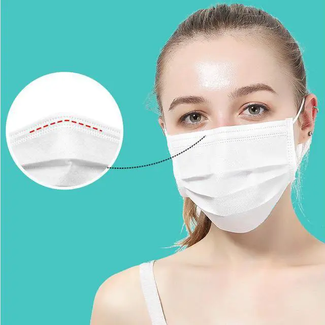 Alt view image 7 of 7 - 100PCS Disposable Face Masks 3-layer Elastic Earloop Dustproof Anti-bacteria Spit Splash Protection for Health Care White
