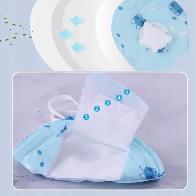 Alt view image 3 of 6 - 30PCS Reusable Kids KN95 Mask 5-layers - Valved Face Mask Air Anti-Dust / Anti-Fog Mouth Respirator Windproof For 3 to 12 Years Old Children Blue