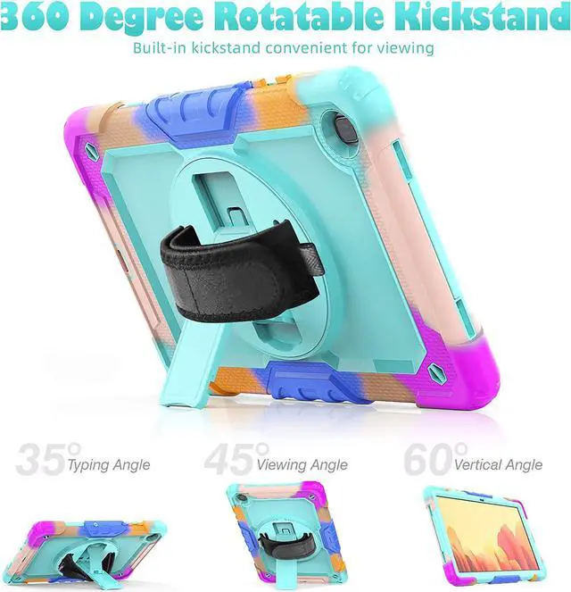 Alt view image 3 of 6 - Tab A7 10.4 Case SM-T500/T505/T507 |  Samsung Tab A7 Case with Screen Protector Pen Holder | Full Body Shockproof Durable Protective Cover W/ Stand Hand Strap for Galaxy A7 2020 | Turquoise