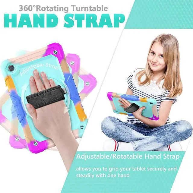 Alt view image 4 of 6 - Tab A7 10.4 Case SM-T500/T505/T507 |  Samsung Tab A7 Case with Screen Protector Pen Holder | Full Body Shockproof Durable Protective Cover W/ Stand Hand Strap for Galaxy A7 2020 | Turquoise