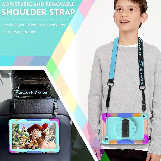 Alt view image 5 of 6 - Tab A7 10.4 Case SM-T500/T505/T507 |  Samsung Tab A7 Case with Screen Protector Pen Holder | Full Body Shockproof Durable Protective Cover W/ Stand Hand Strap for Galaxy A7 2020 | Turquoise