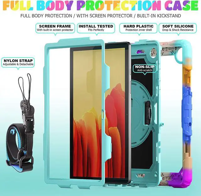 Alt view image 6 of 6 - Tab A7 10.4 Case SM-T500/T505/T507 |  Samsung Tab A7 Case with Screen Protector Pen Holder | Full Body Shockproof Durable Protective Cover W/ Stand Hand Strap for Galaxy A7 2020 | Turquoise