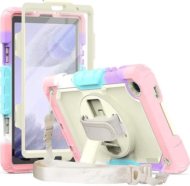 Main image of Tab A7 Lite 2021 Case SM-T225/T220 for Girls Kids with Screen Protector | Impact Resistant Drop Protection Rubber Case W/360° Kickstand Hand Strap Shoulder Strap for Samsung Galaxy Tab A7 Lite