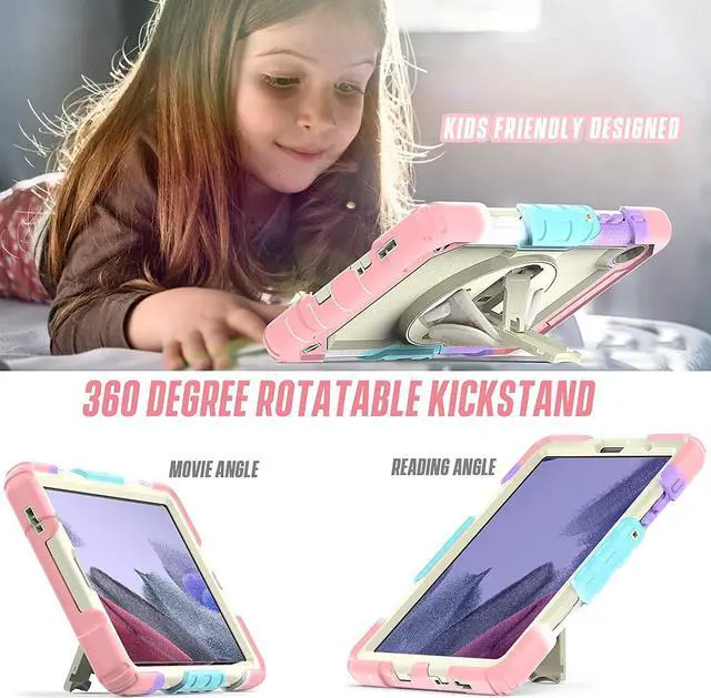 Alt view image 3 of 6 - Tab A7 Lite 2021 Case SM-T225/T220 for Girls Kids with Screen Protector | Impact Resistant Drop Protection Rubber Case W/360° Kickstand Hand Strap Shoulder Strap for Samsung Galaxy Tab A7 Lite