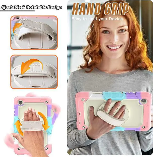 Alt view image 4 of 6 - Tab A7 Lite 2021 Case SM-T225/T220 for Girls Kids with Screen Protector | Impact Resistant Drop Protection Rubber Case W/360° Kickstand Hand Strap Shoulder Strap for Samsung Galaxy Tab A7 Lite