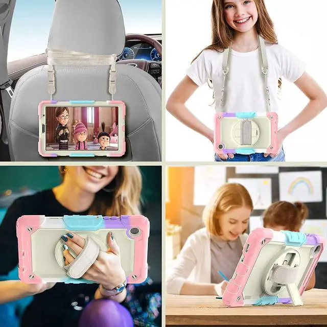 Alt view image 5 of 6 - Tab A7 Lite 2021 Case SM-T225/T220 for Girls Kids with Screen Protector | Impact Resistant Drop Protection Rubber Case W/360° Kickstand Hand Strap Shoulder Strap for Samsung Galaxy Tab A7 Lite
