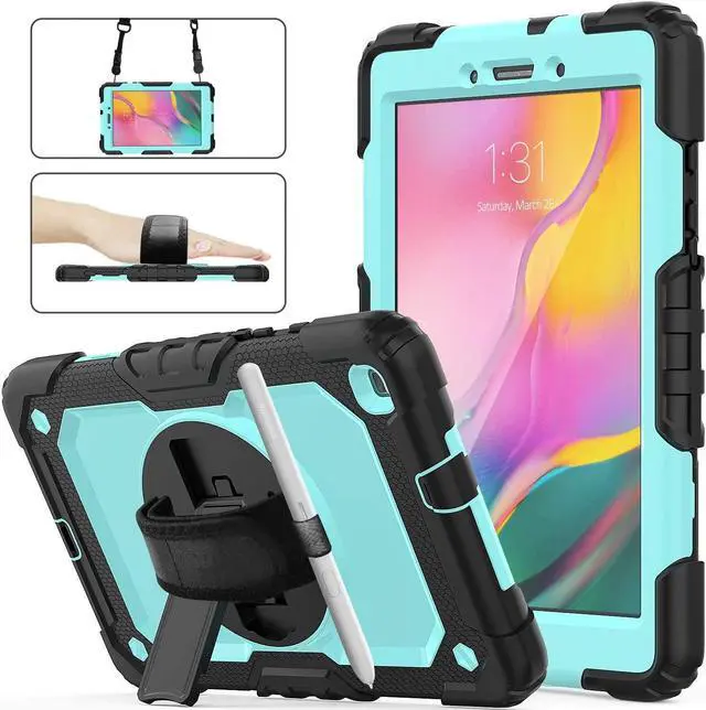 Main image of Galaxy Tab A SM-T290/T295 8.0 Inch for Kids |  Case with Screen Protector | 3 Layer Dropproof Silicone Rugged Protection Case with 360 Stand Hand Strap for Tab A 8.0 Inch 2019 | SkyBlue