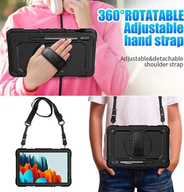 Alt view image 3 of 6 - Samsung Galaxy Tab S7/S8 Case 11 Inch |  Tab S7/S8 Case with Pen Holder Screen Protector | Heavy Duty Shockproof Rugged Silcone Protective Cover W/Stand Shoulder Strap for Samsung S8/S7 | Black
