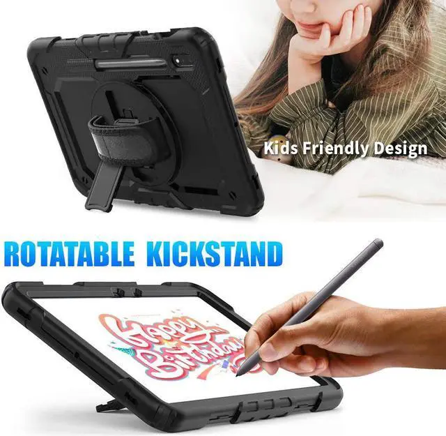 Alt view image 4 of 6 - Samsung Galaxy Tab S7/S8 Case 11 Inch |  Tab S7/S8 Case with Pen Holder Screen Protector | Heavy Duty Shockproof Rugged Silcone Protective Cover W/Stand Shoulder Strap for Samsung S8/S7 | Black