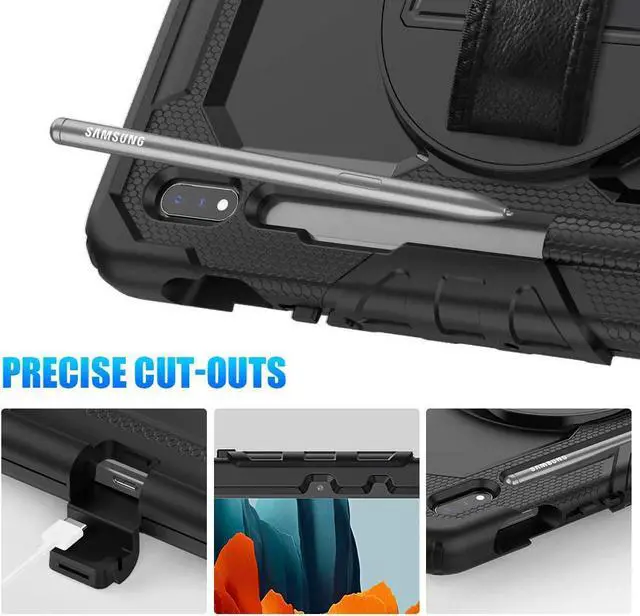 Alt view image 5 of 6 - Samsung Galaxy Tab S7/S8 Case 11 Inch |  Tab S7/S8 Case with Pen Holder Screen Protector | Heavy Duty Shockproof Rugged Silcone Protective Cover W/Stand Shoulder Strap for Samsung S8/S7 | Black