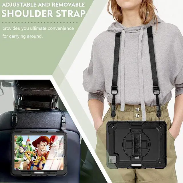 Alt view image 5 of 6 - iPad Air 5 Case 2022/ iPad Air 4 Case with Screen Protector Pencil Holder |  iPad 10.9 Case | Three Layer Rubber Protection Cover W/Hand Strap for iPad Air 4th/5th Gen iPad Pro 11 2020/2018