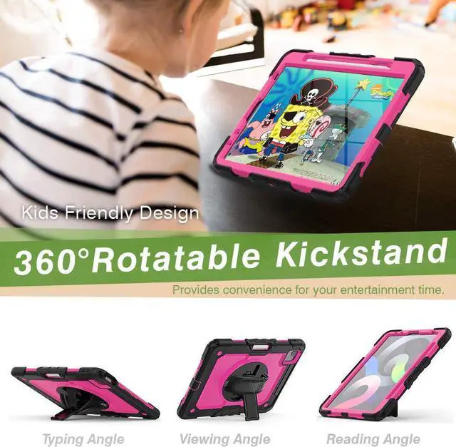 Alt view image 3 of 6 - Case for iPad Air 5 2022 with Pencil Holder |  10.9 Inch iPad Air 4 Case with Screen Protector | Full Body Shockproof Rugged Protective Case W/Hand Strap Shoulder Strap for iPad Air 5th/4th Gen