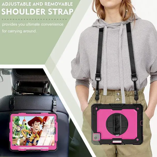 Alt view image 5 of 6 - Case for iPad Air 5 2022 with Pencil Holder |  10.9 Inch iPad Air 4 Case with Screen Protector | Full Body Shockproof Rugged Protective Case W/Hand Strap Shoulder Strap for iPad Air 5th/4th Gen