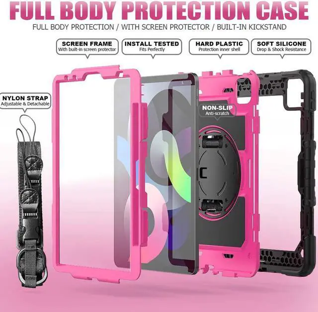 Alt view image 6 of 6 - Case for iPad Air 5 2022 with Pencil Holder |  10.9 Inch iPad Air 4 Case with Screen Protector | Full Body Shockproof Rugged Protective Case W/Hand Strap Shoulder Strap for iPad Air 5th/4th Gen