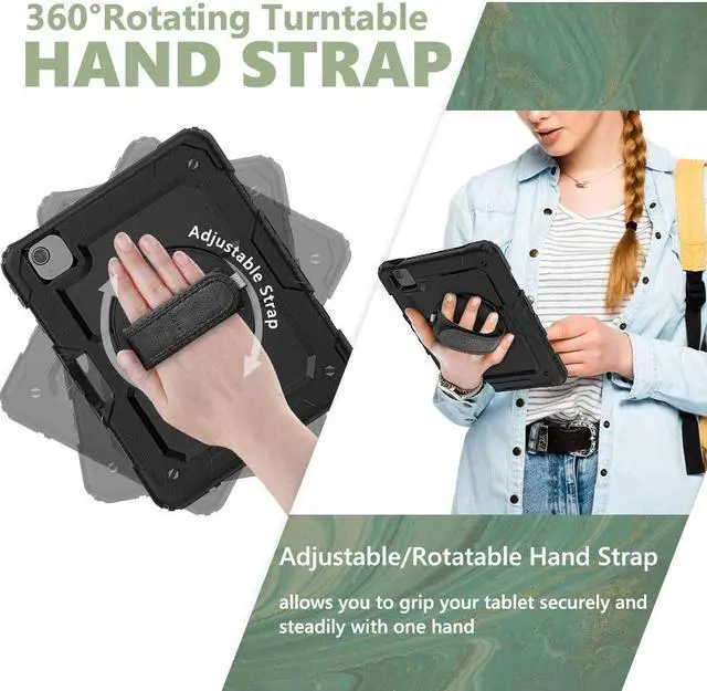 Alt view image 4 of 6 - iPad Air 5 Case 2022/ iPad Air 4 Case with Screen Protector Pencil Holder |  iPad 10.9 Case | Three Layer Rubber Protection Cover W/Hand Strap for iPad Air 4th/5th Gen iPad Pro 11 2020/2018