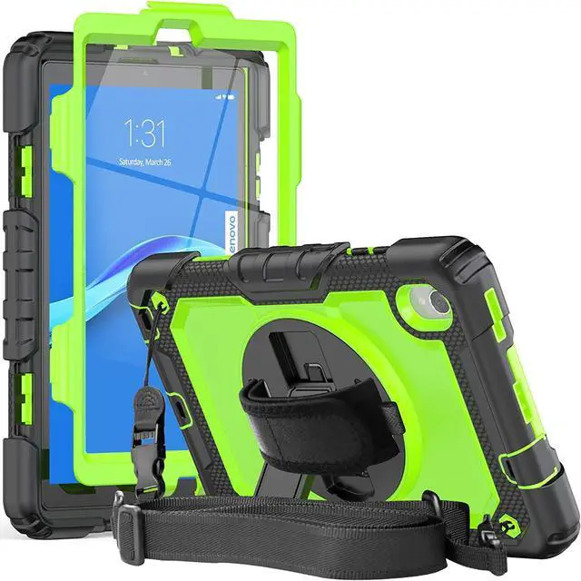 Main image of Case for Lenovo Tab M8 8.0 inch with Screen Protector |  Full-Body Heavy Duty Rubber Case W/Rotating Stand Hand Strap Shoulder Strap for Lenovo Tab M8 TB-8505F/8505X/8505FS/8705F | Green