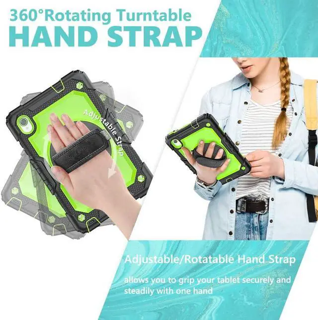 Alt view image 4 of 6 - Case for Lenovo Tab M8 8.0 inch with Screen Protector |  Full-Body Heavy Duty Rubber Case W/Rotating Stand Hand Strap Shoulder Strap for Lenovo Tab M8 TB-8505F/8505X/8505FS/8705F | Green