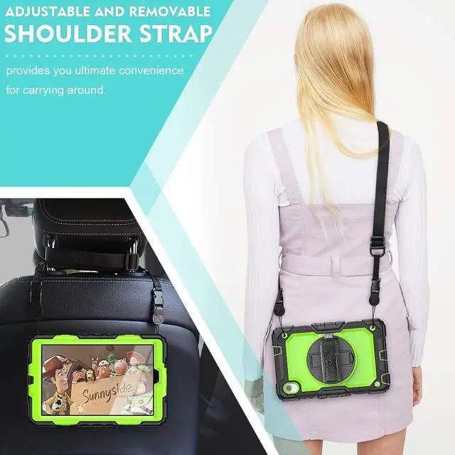 Alt view image 5 of 6 - Case for Lenovo Tab M8 8.0 inch with Screen Protector |  Full-Body Heavy Duty Rubber Case W/Rotating Stand Hand Strap Shoulder Strap for Lenovo Tab M8 TB-8505F/8505X/8505FS/8705F | Green