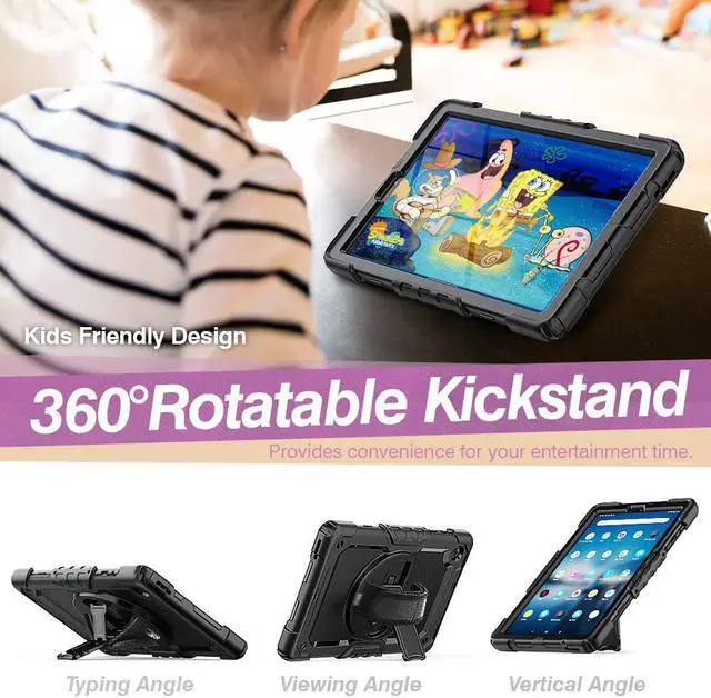 Alt view image 3 of 6 - Case for Lenovo Tab M10 Plus 10.3 Inch TB-X606F/TB-X606X with Screen Protector Pen Holder |  Lenovo Tab M10 FHD Plus Case 2020 with 360 Rotating Kickstand Hand Grip Shoulder Strap | Black