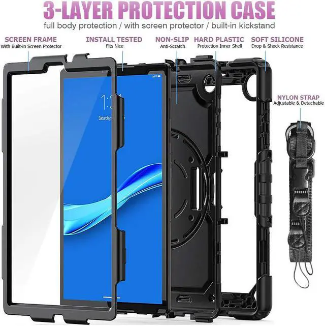 Alt view image 6 of 6 - Case for Lenovo Tab M10 Plus 10.3 Inch TB-X606F/TB-X606X with Screen Protector Pen Holder |  Lenovo Tab M10 FHD Plus Case 2020 with 360 Rotating Kickstand Hand Grip Shoulder Strap | Black