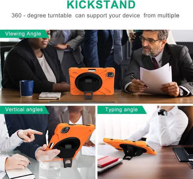 Alt view image 5 of 7 - iPad Pro 11 Case 2018/2020, Shockproof Heavy Duty Case Cover Stand Hand Strap for Apple iPad Pro 11-inch 1st 2nd Gen [Shield Orange]