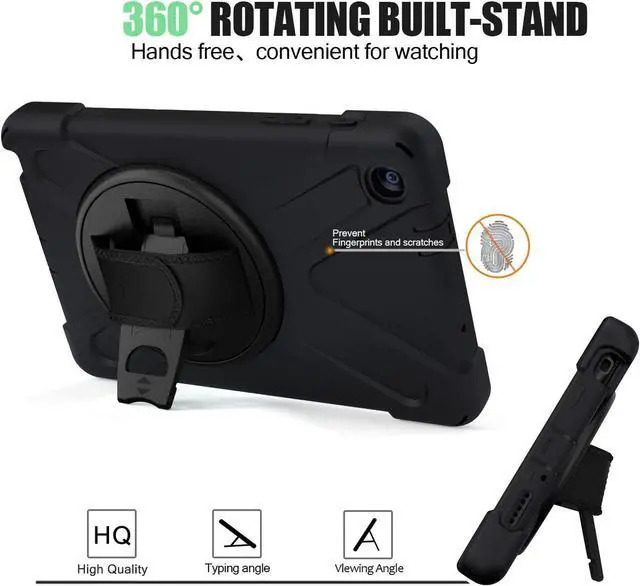 Alt view image 4 of 7 - Galaxy Tab A 8.0 P200 Case, Shockproof Heavy Duty Impact Drop Protection Stand Screen Protector Carrying Strap for Samsung Galaxy Tab A 8.0 2019 SM-P200 (Shield Black)