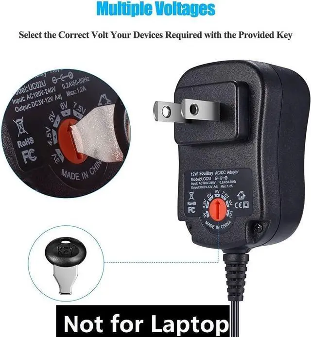 Alt view image 4 of 7 - SoulBay 12W Universal Multi Voltage AC/DC Adapter Switching Power Supply with 8 Selectable Adapter Plugs, Suitable for 3 V to 12 V Device
