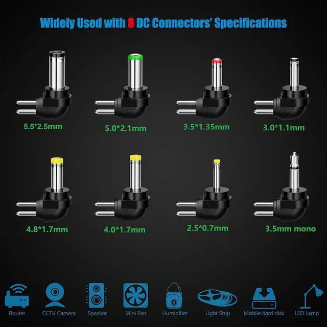 Alt view image 4 of 7 - 24W Universal AC/DC Adapter 3V 4.5V 5V 6V 7.5V 9V 12V 2A Power Supply for LED Light Strip Router HUB Speaker TV Box Household Electronics 1A 1.5A 2.0A 2000mA Amp Max Center Positive