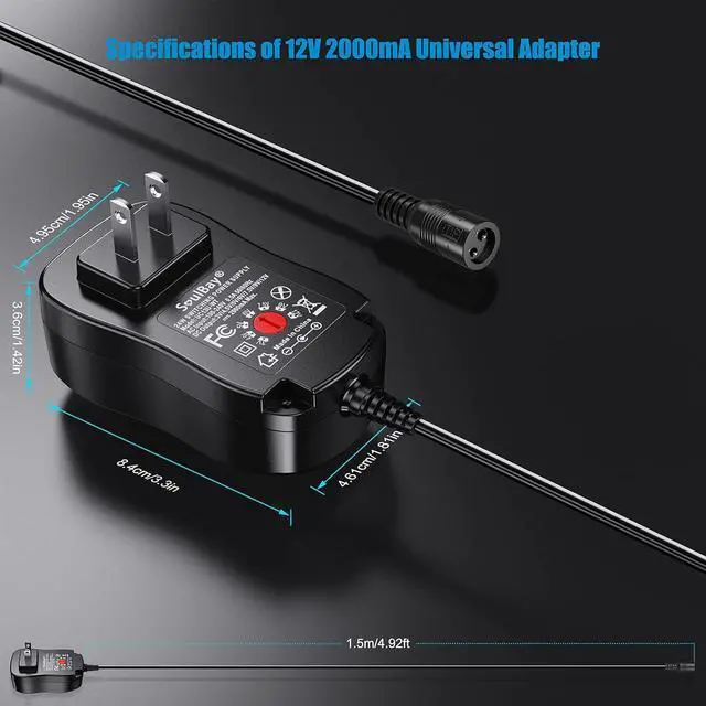 Alt view image 6 of 7 - 24W Universal AC/DC Adapter 3V 4.5V 5V 6V 7.5V 9V 12V 2A Power Supply for LED Light Strip Router HUB Speaker TV Box Household Electronics 1A 1.5A 2.0A 2000mA Amp Max Center Positive