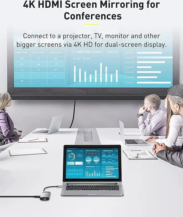 Alt view image 3 of 7 - 6-in-1 USB C Hub, Baseus Docking Station with 4K HDMI, 100W PD Charging, 3 USB 3.0 Ports, 1000Mbps Ethernet Port, USB C Adapter Compatible with MacBook Pro, Surface, Dell, HP and Other USB-C Laptops