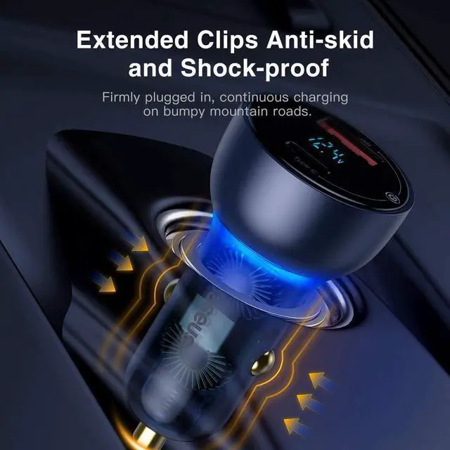Alt view image 5 of 6 - USB C Car Charger, Baseus 65W Metal Fast USB Car Charger, PD3.0 & QC4.0 Dual Port Car Adapter with LED Display for USB-C Laptop, MacBook, iPhone 12/12 Pro/Max/12 Mini/11, Galaxy S20, iPad Pro - CCKX