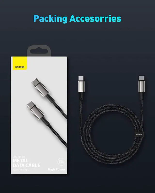 Alt view image 7 of 7 - USB C Cable, Baseus 100W PD 5A QC 4.0 Fast Charging USB C to USB C Cable, Zinc Alloy Nylon Braided Type C Data Cable for Samsung S21 S20+ S10 Note 10 iPad Pro MacBook Pro Google Pixel and more (6.6ft)