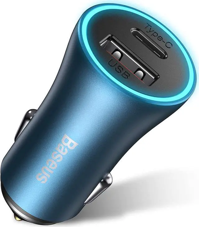Main image of USB C Car Charger Baseus 40W iPhone 13 Car Charger, PD&QC 3.0 Dual Port USB C Cigarette Lighter Car Charger Adapter with LED Display, Compatible with iPhone 13 Pro Max Mini 12 11 Galaxy S20 iPad-Blue