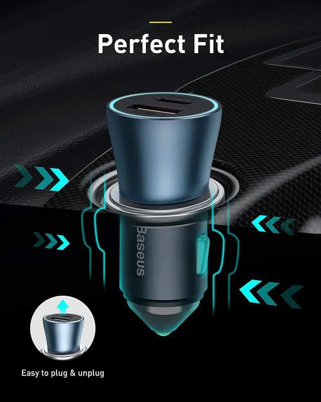 Alt view image 6 of 7 - USB C Car Charger Baseus 40W iPhone 13 Car Charger, PD&QC 3.0 Dual Port USB C Cigarette Lighter Car Charger Adapter with LED Display, Compatible with iPhone 13 Pro Max Mini 12 11 Galaxy S20 iPad-Blue