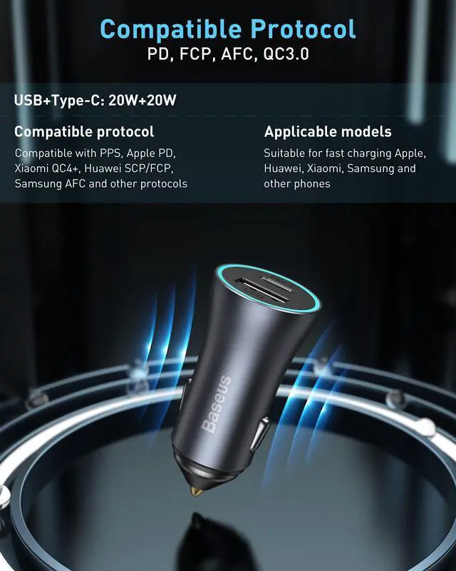 Alt view image 5 of 6 - USB C Car Charger Baseus 40W iPhone 13 Car Charger, PD&QC 3.0 Dual Port USB C Cigarette Lighter Car Charger Adapter with LED Display, Compatible with iPhone 13 Pro Max Mini 12 11 Galaxy S20 iPad Pro