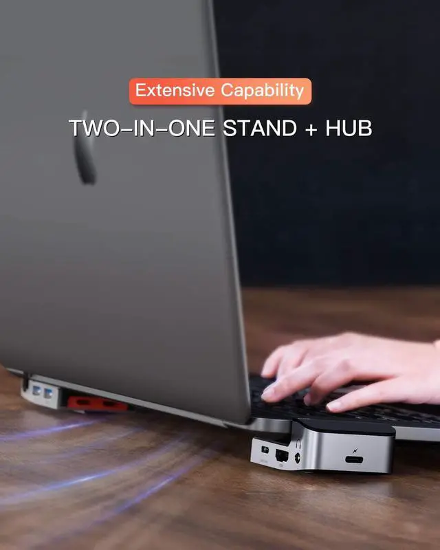 Alt view image 2 of 7 - Baseus USB C Hub Adapter for MacBook Pro 2020/2019/2018/2017, 9-in-1 USB Type C Hub Dongle with 2 Thunderbolt 3 Ports(40Gbps), 4K HDMI, RJ45 Ethernet, USB-C Data Port, 3 USB 3.0 and Audio
