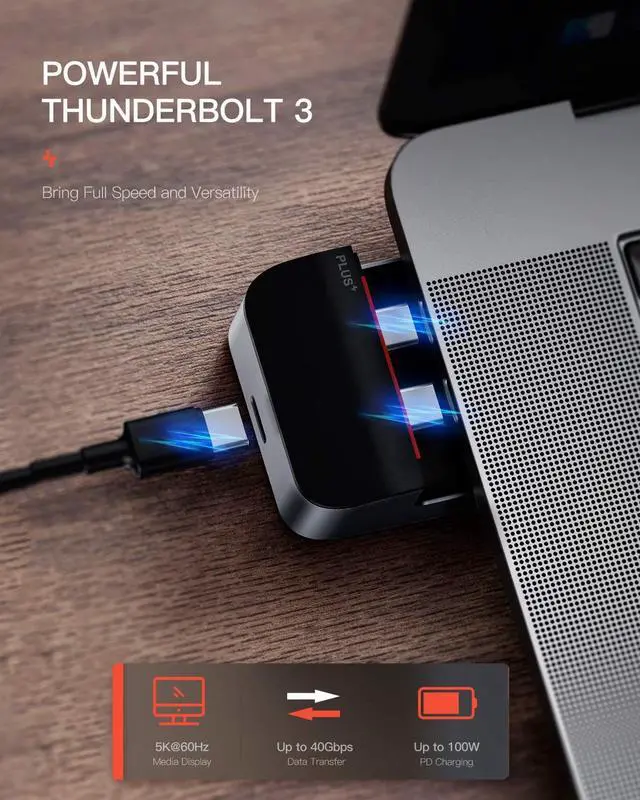 Alt view image 4 of 7 - Baseus USB C Hub Adapter for MacBook Pro 2020/2019/2018/2017, 9-in-1 USB Type C Hub Dongle with 2 Thunderbolt 3 Ports(40Gbps), 4K HDMI, RJ45 Ethernet, USB-C Data Port, 3 USB 3.0 and Audio