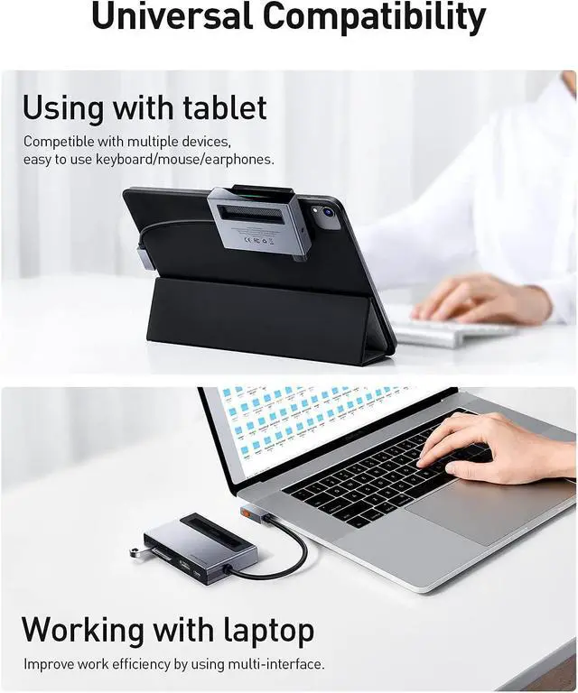 Alt view image 7 of 7 - iPad Pro USB C Hub, Baseus 6-in-1 MacBook Air Adapter, USB C Docking Station with 4K@60Hz HDMI, 100W PD Charging, TF/SD Card Reader, USB 3.0 & 3.5mm Headphone Jack, USB C Adapter for Laptop and More