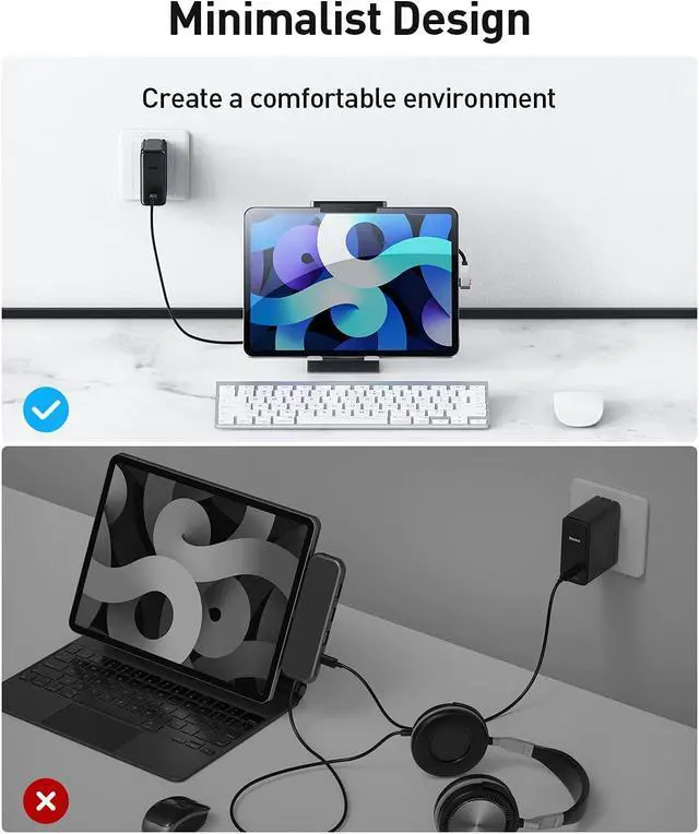 Alt view image 2 of 7 - iPad Pro USB C Hub, Baseus 6-in-1 MacBook Air Adapter, USB C Docking Station with 4K@60Hz HDMI, 100W PD Charging, TF/SD Card Reader, USB 3.0 & 3.5mm Headphone Jack, USB C Adapter for Laptop and More