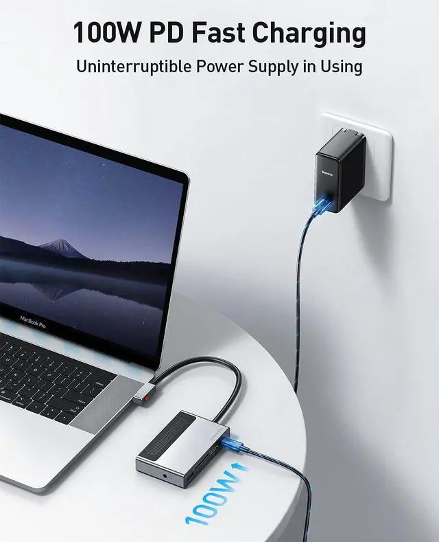 Alt view image 3 of 7 - iPad Pro USB C Hub, Baseus 6-in-1 MacBook Air Adapter, USB C Docking Station with 4K@60Hz HDMI, 100W PD Charging, TF/SD Card Reader, USB 3.0 & 3.5mm Headphone Jack, USB C Adapter for Laptop and More