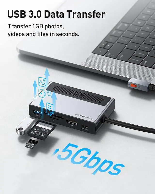 Alt view image 4 of 7 - iPad Pro USB C Hub, Baseus 6-in-1 MacBook Air Adapter, USB C Docking Station with 4K@60Hz HDMI, 100W PD Charging, TF/SD Card Reader, USB 3.0 & 3.5mm Headphone Jack, USB C Adapter for Laptop and More