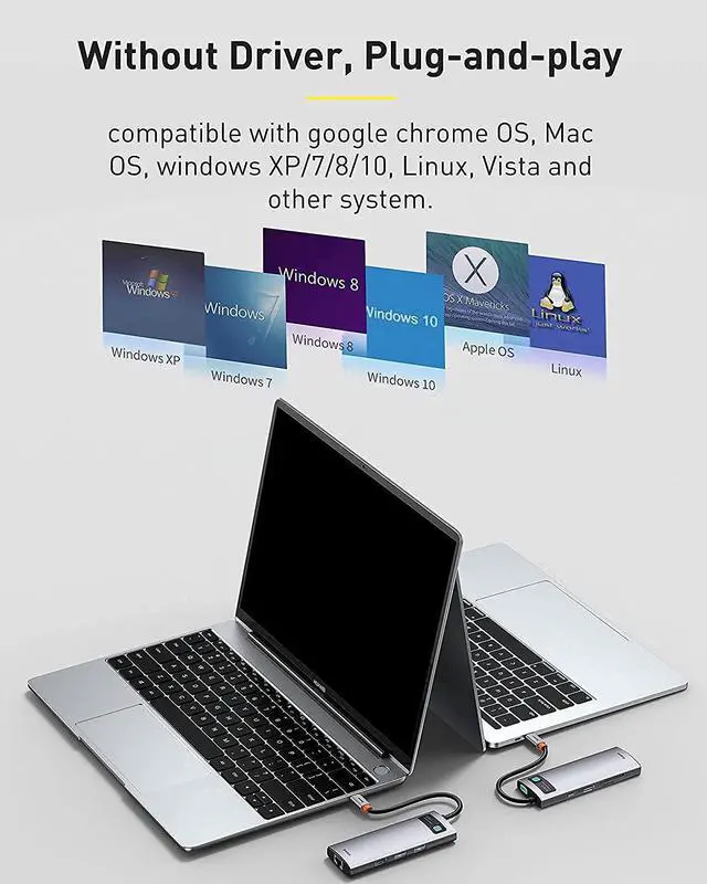 Alt view image 4 of 7 - Baseus 8-in-1 USB C Hub and 100W USB C Cable
