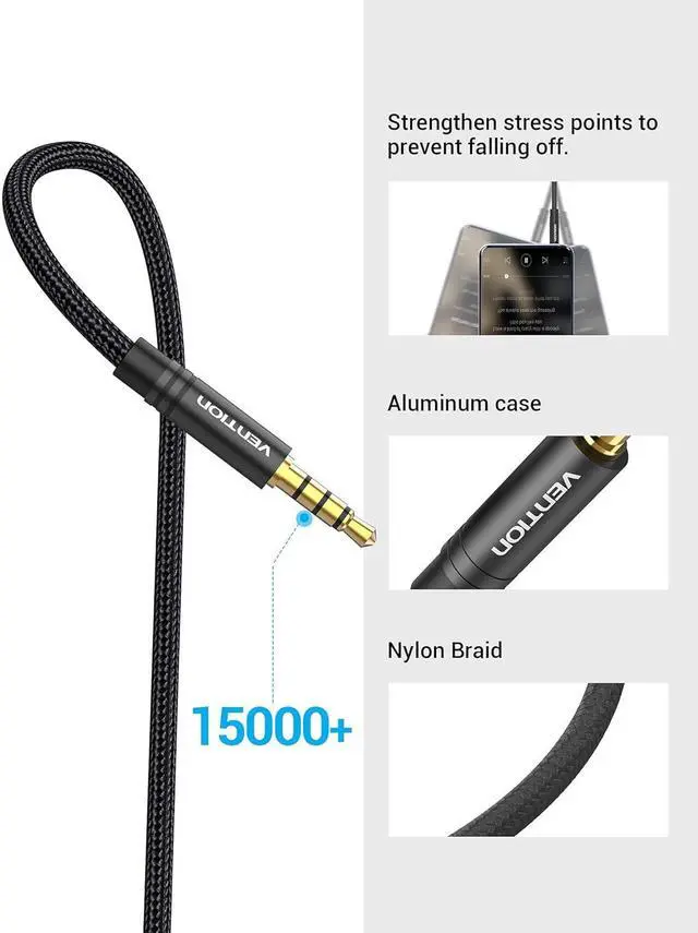 Alt view image 2 of 7 - Headphone Extension Cable 3.5mm Aux Extender Cable 3 Ring 4 Pole Male to Female Stereo Audio Cable Gold Plated Compatible with Laptop Smartphones Headphones Tablets(1.6FT/0.5M)
