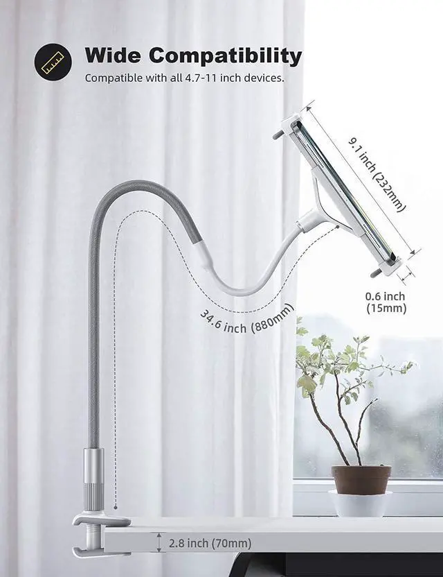 Alt view image 5 of 7 - Gooseneck Tablet Holder Tablet Stand : Flexible Arm Clip Tablet Mount Compatible with iPad Mini Pro Air Switch Galaxy Tabs More 4.7-10.5 Devices - Gray