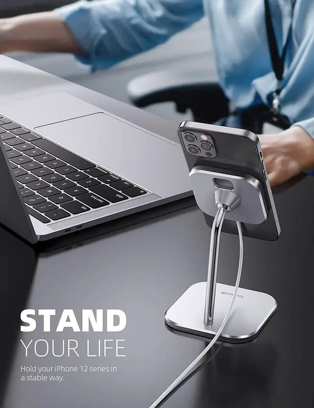 Alt view image 3 of 7 - Lamicall Phone Stand for Apple 15W MagSafe Charger - [Charger Not Included] 360 Rotation Adjustable Aluminum Charging Holder Dock for Desk, Compatible with iPhone 17 16 15 14 Air, Pro, Pro Max, Plus