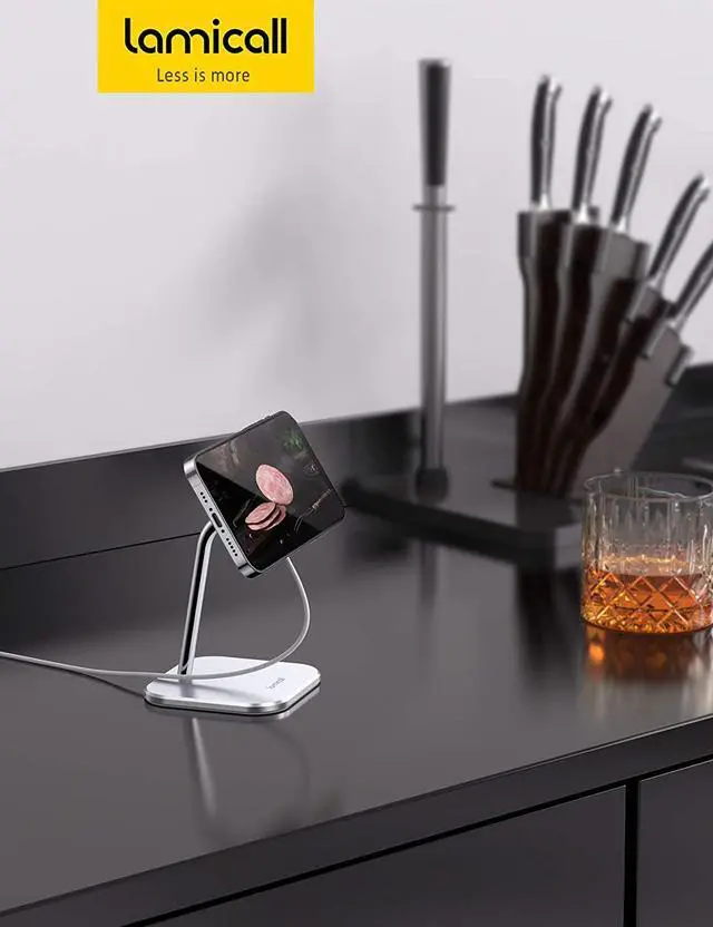 Alt view image 7 of 7 - Lamicall Phone Stand for Apple 15W MagSafe Charger - [Charger Not Included] 360 Rotation Adjustable Aluminum Charging Holder Dock for Desk, Compatible with iPhone 17 16 15 14 Air, Pro, Pro Max, Plus