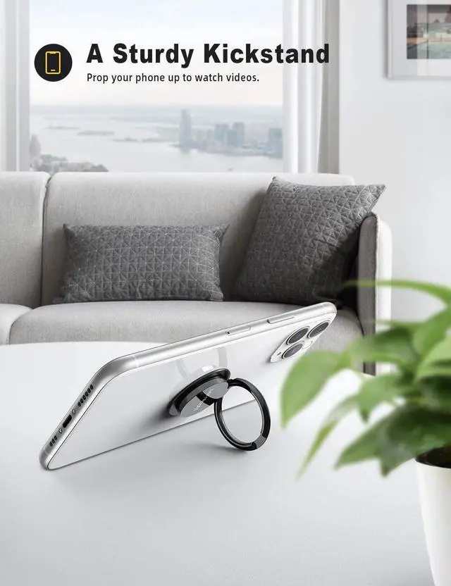 Alt view image 2 of 7 - Cell Phone Finger Ring Holder - Lamicall Phone Kickstand, Metal Grip Stand for Hand Compatible with iPhone 11 Pro XS Max XR X 8 7 6 6s Plus 5s SE, Galaxy S10 S8 S9 - Small Version